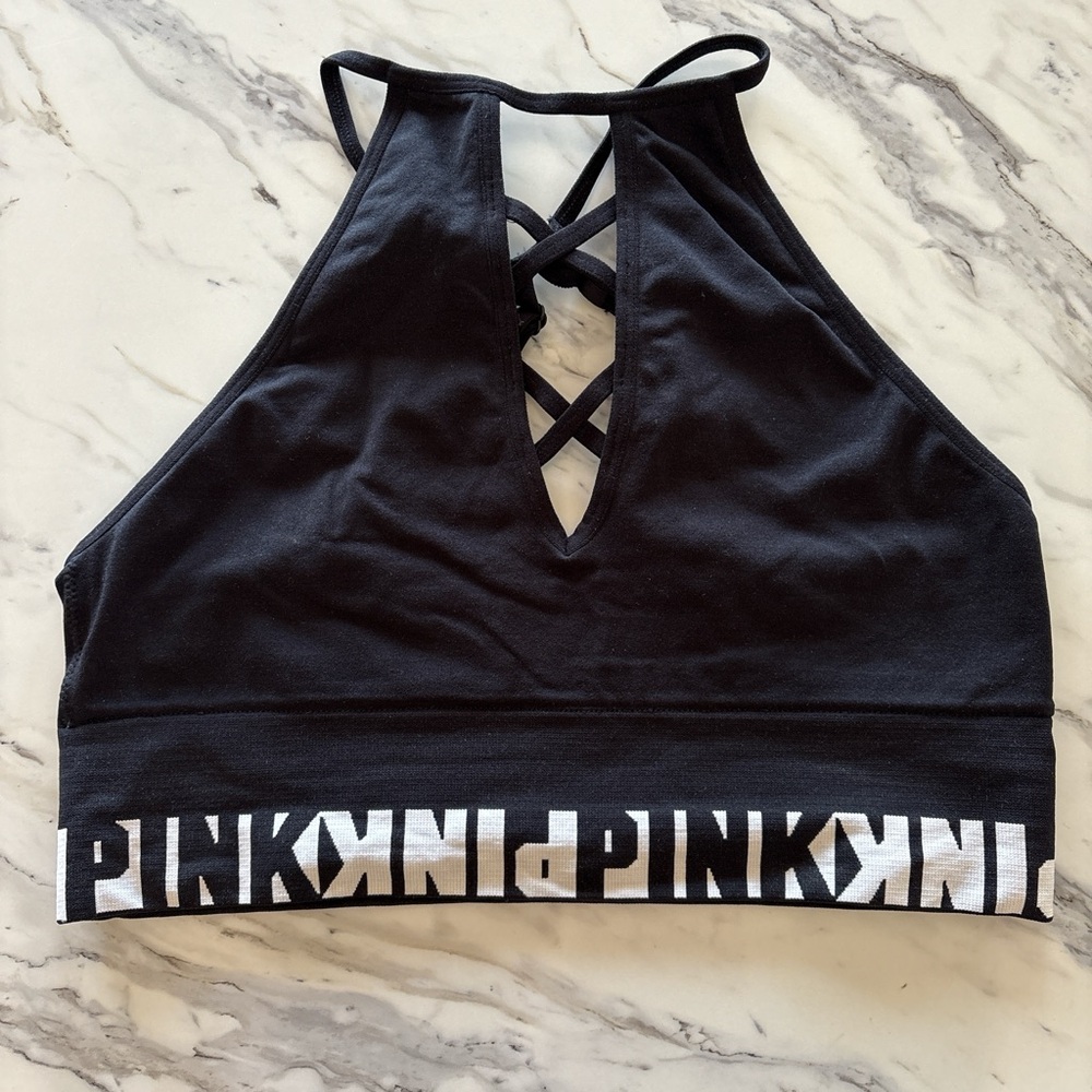 PINK Victoria's Secret Black Sports Bra with Crisscross Back